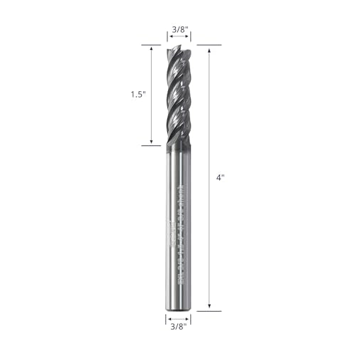 Tools Extra Long Carbide Square End Mill, 4 Flute Milling Cutter PVD ALTIN Coating for Stainless Steel, Nickel Alloys Hardness Cutting Materials, 3/8 Shank (3/8-4" 2PCS) - size: EXL 3/8"DIA - 2"FL - 4"OL 3/8Shank 2PC
