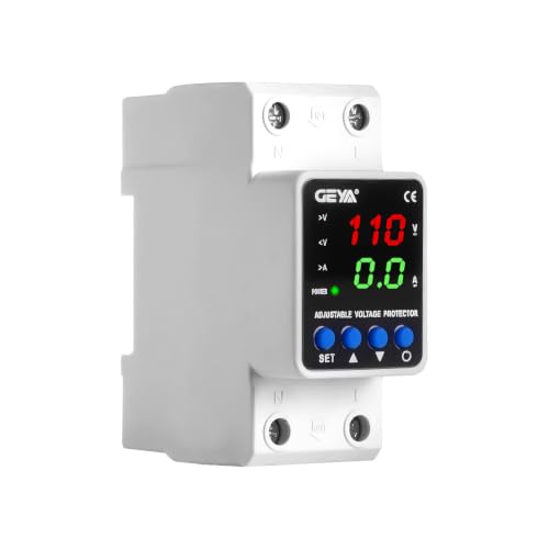 GEYA Adjustable Over & Under Voltage Protection Device Digital Display Voltage Current KWH Protector 110V Din Rail(GPS6-VA5,63A) - color: Gps6-VA5-Voltage Current, size: 2p-63a-110v