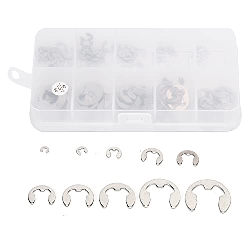 Metric E Clip Assortment, Burr Free External Retaining Rings Fastener Kit for Shaft Repair 304 Stainless Steel Silver 1.5mm to 10mm 120 Pieces
