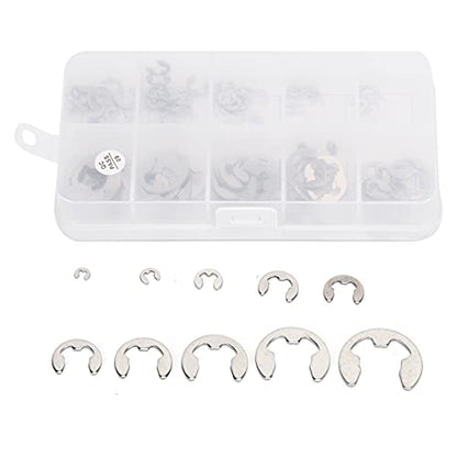 Metric E Clip Assortment, Burr Free External Retaining Rings Fastener Kit for Shaft Repair 304 Stainless Steel Silver 1.5mm to 10mm 120 Pieces