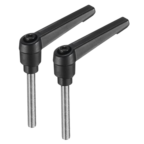 uxcell 2pcs Adjustable Clamping Lever Handle M6 x 45mm Metric 304 Stainless Steel Male Threaded Stud Hand Knobs Push Button Ratchet Rotating Screw Handles Bolts with Locking Lever Black - size: M6 x 45mm