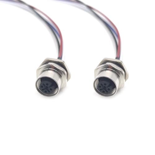 2Pcs M12 4 Pin A Code Female Connector Cable, IP67 Waterproof Back Mount Cable UnShielded Straight Aviation Socket Electrical Cable Sensor Receptacle 250V 4A (0.5Meter/1.64ft) - size: Female
