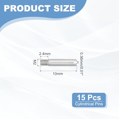 PATIKIL M2 x 10mm Slotted Cylindrical Pin, 15 Pcs 304 Stainless Steel Dowel External Thread Slotted Pin Screw for Home Furniture Cabinet Improvement, Silver Tone - size: M2 x 10mm