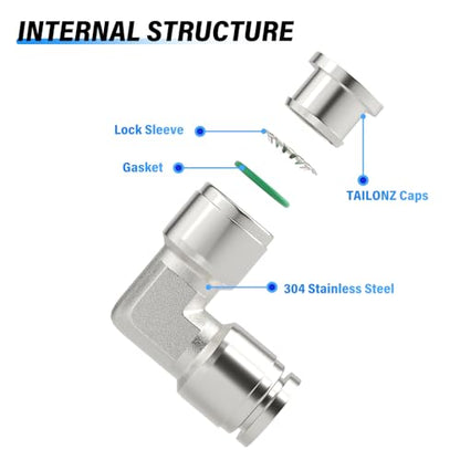 TAILONZ 3/8" OD Elbow 304 Stainless Steel Push to Connect Fittings 1Pcs - size: 3/8" OD