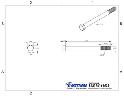 1/2-13 x 6 Hex Head Cap Screw Bolts, External Hex Drive, Stainless Steel 304, Partially Threaded, Stainless Steel, Quantity 5 By Fastenere - size: 1/2-13 x 6 Inch (5 Pack)