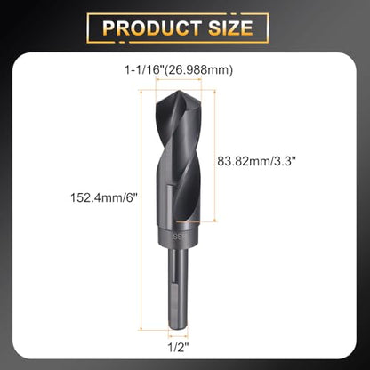 HARFINGTON 1-1/16" Drill Bit 1/2" Reduced Shank 3-Flat 4241 HSS 118° - size: 1-1/16" with 1/2" Shank
