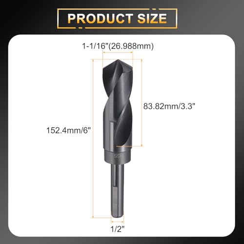 HARFINGTON 1-1/16" Drill Bit 1/2" Reduced Shank 3-Flat 4241 HSS 118° - size: 1-1/16" with 1/2" Shank