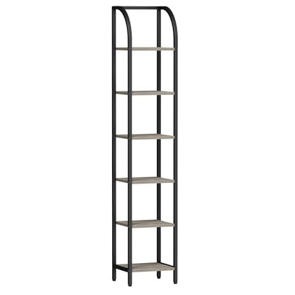 Hzuaneri Bookshelf Narrow Bookcase, Tall Storage Rack with Steel Frame - color: Greige, size: 11.8 × 13.2 × 71.9 inch