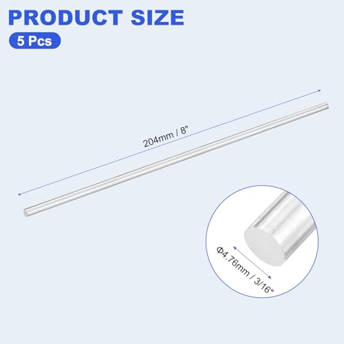 uxcell 5pcs 304 Stainless Steel Round Rods, 3/16" Dia x 8" Length Stainless Steel Metal Solid Shaft Rod Bar for Industry Use Metal Working Hobbies DIY Craft, Silver - size: 3/16" Dia x 8" Length