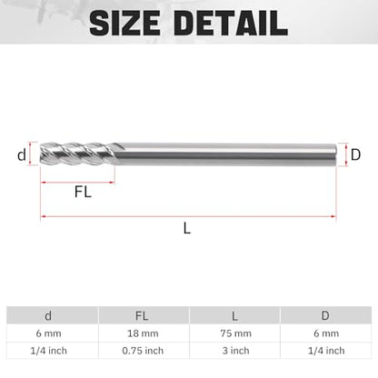 1/4" Ceramic Square End Mill 4 Flute Milling Bits Set for Steel 5pcs - size: 1/4 inch