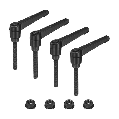 uxcell 4Pcs Adjustable Clamping Lever Handles, M6x40mm Zinc Alloy Male Thread Stud Knobs with Nuts Quick Release Bolt Rotating Screw Handles for Lathes Woodworking, Black - size: M6x40mm