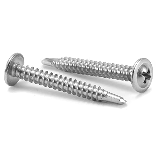 #8 x 1-1/2" Sheet Metal Screws 100PCS 410 Stainless Steel Truss Head Fast Self Tapping Screws by SG TZH - color: Silver, size: #8 x 1-1/2"