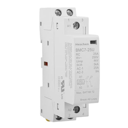 Heschen 25A 2 Pole Modular AC Contactor BMC7-25U, 220V AC/DC Coil