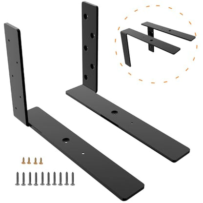 Heavy Duty Shelf Brackets - 1000 LBS Load Capacity, Industrial Steel Mounting Brackets for Shelves, Vanities, Countertops, Desks (2, Black, 14 inch)