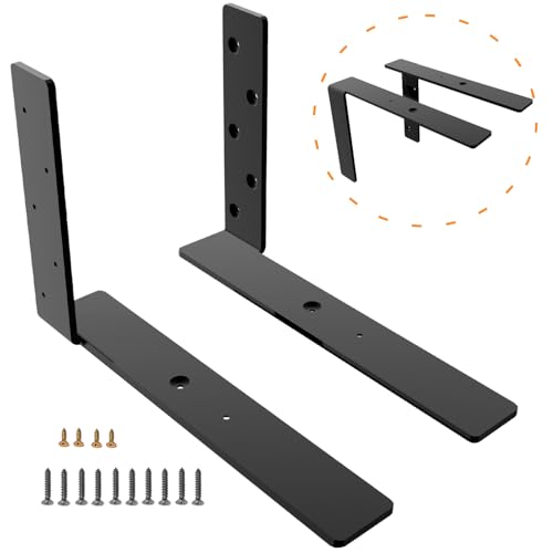 Heavy Duty Shelf Brackets - 1000 LBS Load Capacity, Industrial Steel Mounting Brackets for Shelves, Vanities, Countertops, Desks (2, Black, 14 inch)