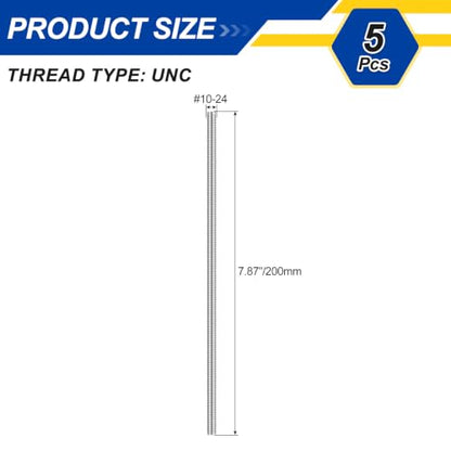 #10-24 UNC Fully Threaded Rod 7.87" Length Thread 5Pcs - size: #10-24x7.87"