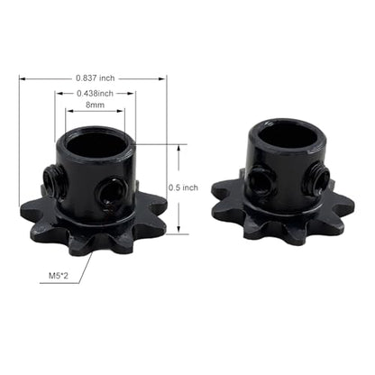 2PCS #25 Roller Chain Sprocket Type B 8mm Bore 9 Tooth, Hardened Antirust 1045 Steel Drive Sprockets 25B9-8mm