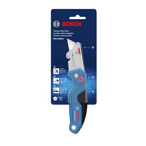 BOSCH H11-11100-1 Folding Utility Knife | Compact, Portable, and Durable with Integrated Blade Storage, Thumb Rest, and Includes Belt Clip, Strap Cutter, 3 Blades (Pack of 2) - size: 682 in (Pack of 2), style: Industrial