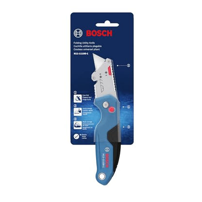 BOSCH H11-11100-1 Folding Utility Knife | Compact, Portable, and Durable with Integrated Blade Storage, Thumb Rest, and Includes Belt Clip, Strap Cutter, 3 Blades (Pack of 2) - size: 682 in (Pack of 2), style: Industrial