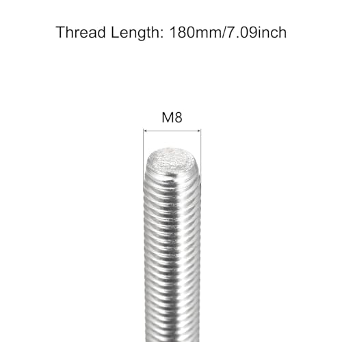 TOP-VIGOR 2Pcs M8-1.25 x 180mm Length Fully Threaded Rod, 304 Stainless Steel Right Hand Threaded Rods, Fully Studding Rod Bar for Anchor Bolts, Clamps, Hangers and U-Bolts - size: M8 x 180mm