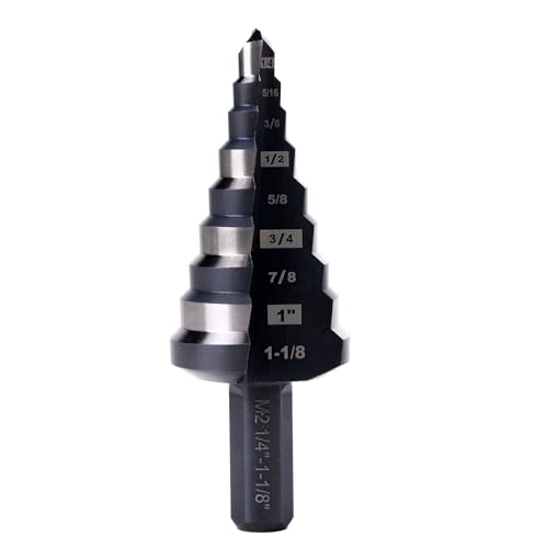 M2 HSS Step Drill Bit Unibit, 1/4"-1-1/8", Metal Wood Plastic - size: 1-1/8"