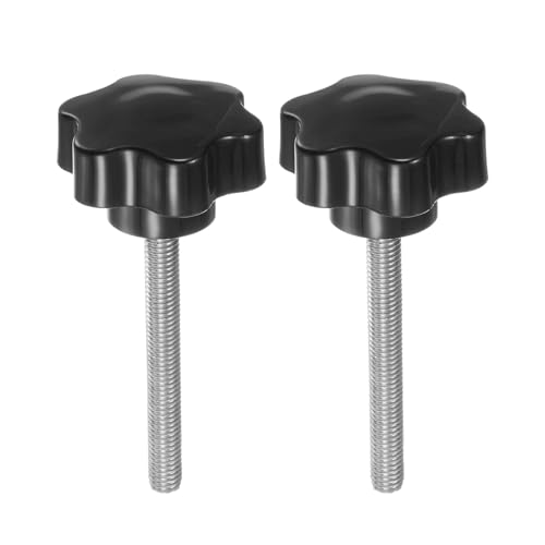 HARFINGTON 2pcs Star Knobs M8 x 70mm 304 Stainless Steel Threaded Stud 46mm Plastic 6-Star Head Hand Tightening Thumb Screw Clamping Jig Knob Handle, Black - size: M8 x 70mm x 46mm
