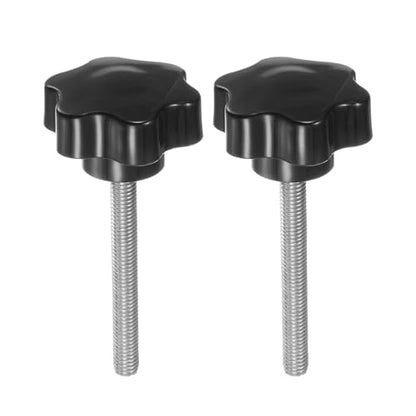 HARFINGTON 2pcs Star Knobs M8 x 70mm 304 Stainless Steel Threaded Stud 46mm Plastic 6-Star Head Hand Tightening Thumb Screw Clamping Jig Knob Handle, Black - size: M8 x 70mm x 46mm