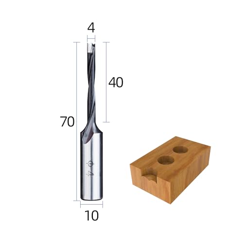 HUHAO 4mm Carbide Tipped Brad Point Boring Bit, Right Hand Dowel Drill Bits - size: 4mm Dia x 70mm Long x 10mm Shank R