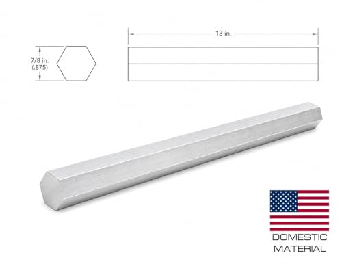 6061 Hex USA Aluminum Solid Bar - 7/8" Extruded Lathe Stock, 13" Length, US Material - size: 7/8"