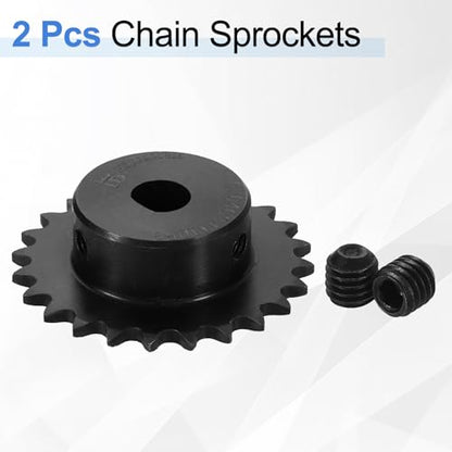 uxcell 2 Pcs #25 Chain Roller Sprocket 10 x 9mm Bore, 1/4" Pitch 24 Tooth C45 Carbon Steel ANSI #25 Roller Sprocket with Set Screws for ISO 04C Chain - size: 10 x 9mm Bore 24 Tooth