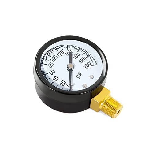1/4" NPT 200Psi Steel Economical All Purpose Pressure Gauge with Brass Internals 2" Dial Display Bottom Mount - size: 0-200Psi (dry), style: Lower Mount-1/4"NPT