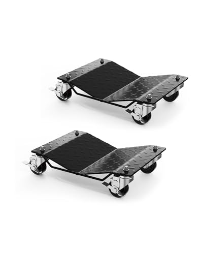 Heavy Duty Car Wheel Dolly Set – Set of 2, 1500 lbs Each, 3000 lbs Total, 360° Swivel Lockable Casters, Anti-Skid Steel Plate, for Garage, Workshop - color: Black, size: 2
