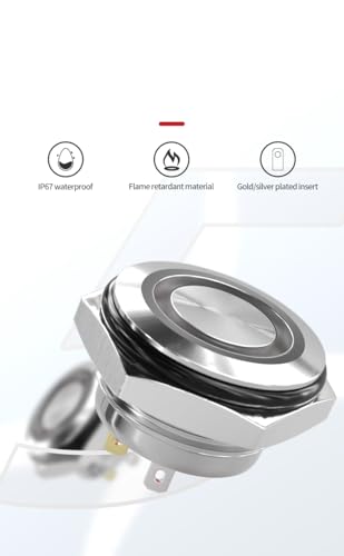 16mm Momentary Push Button Switch, IP67 Waterproof Stainless Steel, 1NO SPDT 5A 250VAC, 12V-24V LED Tri-Color RGB, Pre-Wired Socket Plug for Car Marine Boat Industrial Control (16mm, 3V RGB+) - style: stainless steel 16mm 3V RGB+