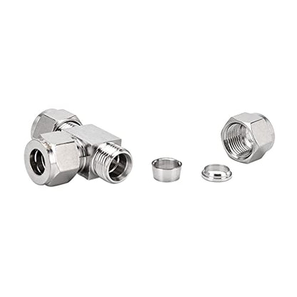 304 Stainless Steel Compression Tee 1/4" OD x 1/4" OD T-fitting 3-way 2pc - color: Pack of 2, size: 0.25 Inch