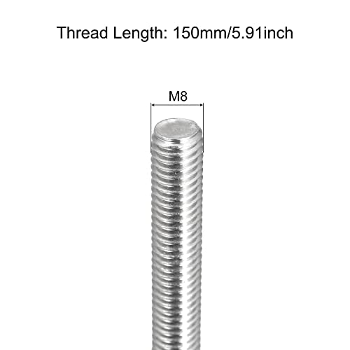 MECCANIXITY Fully Threaded Rod M8x150mm 1.25mm Thread Pitch Right Hand Rods - size: M8 x 150mm