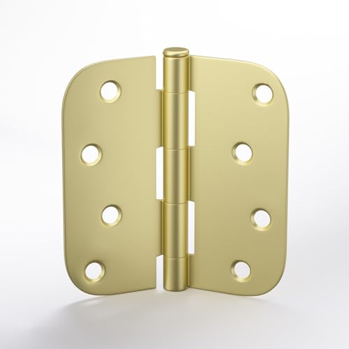 Goldenwarm 4"x 4" 12 Pack Satin Brass Door Hinges 5/8" Radius Corners - color: Satin Brass