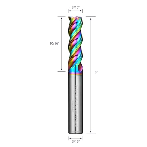 Tools DLC Series Carbide Square End Mill, Diamond-Like Coating, End Mill for Aluminum, Copper, Magnesium Alloys, High Silicon Aluminum, Composite Materials, 3 Flute, Inch Size（3/16", 5pcs） - size: 3/16 in
