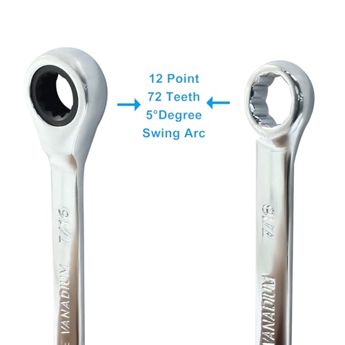 7/16 Inch Ratcheting Wrench 2 Pcs 72-Tooth 12-Point Chrome Plated - size: 0.44 Inch