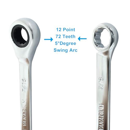 7/16 Inch Ratcheting Wrench 2 Pcs 72-Tooth 12-Point Chrome Plated - size: 0.44 Inch