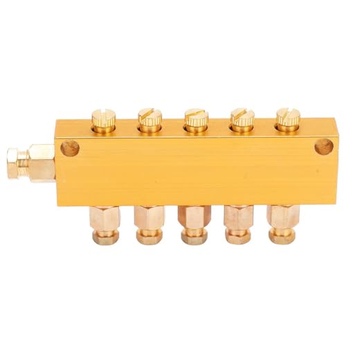 Brass Oil Distributor 5/6 Way Adjustable Lube Oil Piston Distributor Manifold Valve - 1 In 5/6 Out for Centralized Lubrication System(1 in 5 Out) - size: 1 in 5 Out