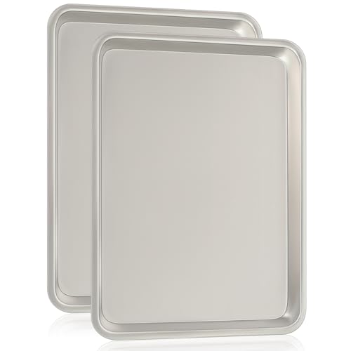 Commercial Quality Baking Sheet Pan Set, Natural Aluminum Cookie Sheet, Umite Chef Encapsulated Galvanized Steel Rim Warp Resistant Baker's Quarter Sheet Pan, Cookie Tray Pans for Baking, Roasting - size: 13x9.5in