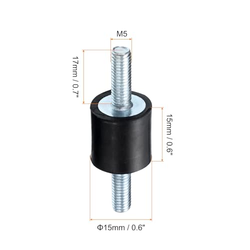 uxcell 4pcs M5x15mm Rubber Isolator Mounts with Studs 15x15mm Male Vibration Shock Absorber Zinc Plated Cylindrical Thread Mounts Anti Vibration Isolators with 8pcs M5 Lock Nuts - size: VV-D15*H15, M5*15