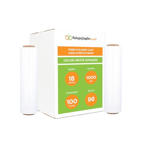 PSBM Dark White Stretch Wrap, 96 Rolls 18 Inch x 1000 Feet 100 Gauge, Heavy Duty Plastic Wrap Industrial Strength Shrink Film for Moving, Packing & Shipping - color: White, size: 96 Rolls