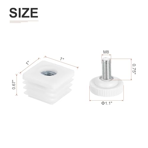 DTGN 25x25mm(LxW) Adjustable Leveling Feet - 8Set - Good for Furniture - Square Insert Kit Furniture Glide - White