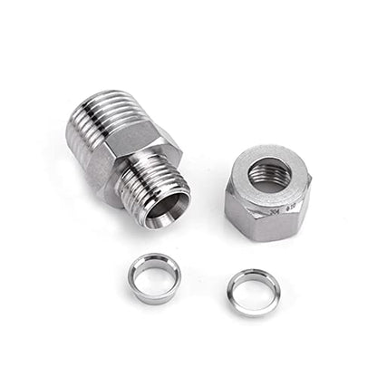 Stainless Steel Compression Adapter 1/4" Tube OD x M14*1.5 Male Coupler 2pc - size: ¼" OD x M14*1.5 Male