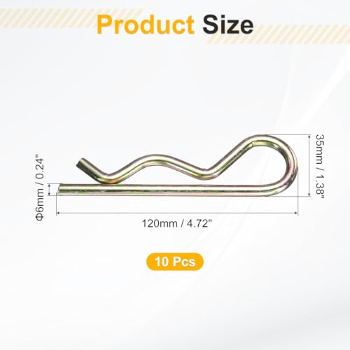 uxcell 10Pcs Hitch Pin Clip, 6x120mm Zinc-Plated Spring Steel Retaining R Clip Retaining Wire Hair Pins Cotter Pin Assortment Kit Clips for Trailer Tractors Mower Carts Truck, Gold - size: 6x120mm