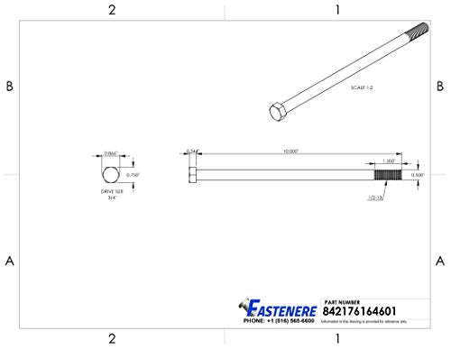 1/2-13 x 10 Hex Head Cap Screw Bolts, External Hex Drive, Stainless Steel 304, Partially Threaded, Stainless Steel, Quantity 1 - size: 1/2-13 x 10 Inch (1 Pack)