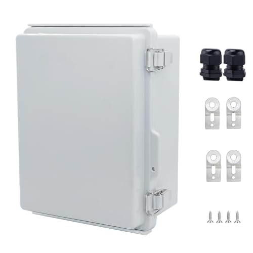 IP67 Waterproof Junction Box, ABS Plastic Electrical Enclosure with Stainless Steel Latch, Hinged Cover Electric Box with Mounting Plate, Wall Brackets & Cable Glands 210x160x100 - color: Grey, size: 8.3"x6.3"x4.3"