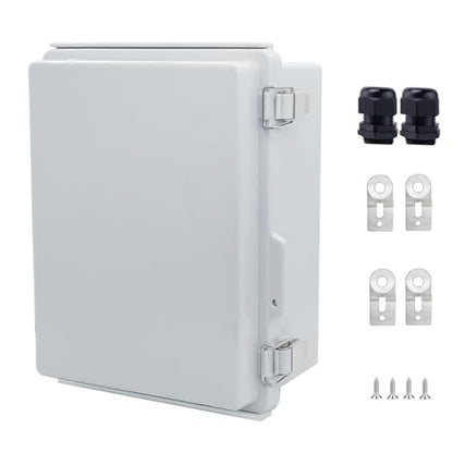 IP67 Waterproof Junction Box, ABS Plastic Electrical Enclosure with Stainless Steel Latch, Hinged Cover Electric Box with Mounting Plate, Wall Brackets & Cable Glands 210x160x100 - color: Grey, size: 8.3"x6.3"x4.3"
