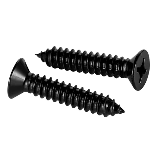 #6 x 1-1/4" Wood Screws Flat Head Fast Self Tapping Drywall Screws 18-8 Stainless Steel 304 Black Finish, 100 PCS - size: #6 x 1-1/4"